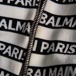 Pre Owned Balmain Monochrome Logo Knit Embossed Button Detail Bodycon Mini Dress M