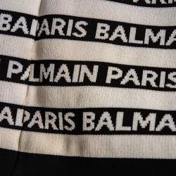 Pre Owned Balmain Monochrome Logo Knit Embossed Button Detail Bodycon Mini Dress M
