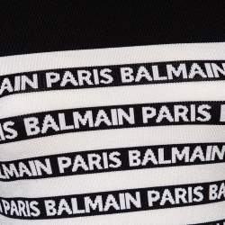 Pre Owned Balmain Monochrome Logo Knit Embossed Button Detail Bodycon Mini Dress M