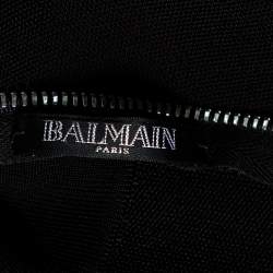 Pre Owned Balmain Monochrome Logo Knit Embossed Button Detail Bodycon Mini Dress M