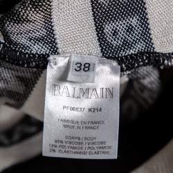 Pre Owned Balmain Monochrome Logo Knit Embossed Button Detail Bodycon Mini Dress M