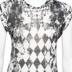 Pre Owned Balmain Monochrome Floral and Harlequin Check Printed Linen Jersey Tank Top M