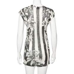 Pre Owned Balmain Monochrome Floral and Harlequin Check Printed Linen Jersey Tank Top M