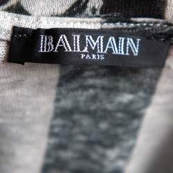 Pre Owned Balmain Monochrome Floral and Harlequin Check Printed Linen Jersey Tank Top M