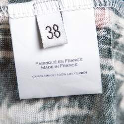 Pre Owned Balmain Monochrome Floral and Harlequin Check Printed Linen Jersey Tank Top M