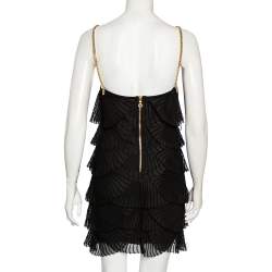 Pre Owned Balmain Black Knit Chain Sleeve Detailed Tiered Mini Dress S