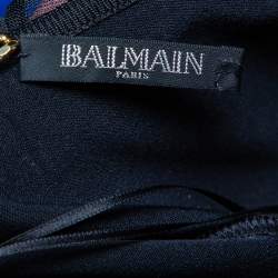 Pre Owned Balmain Black Knit Chain Sleeve Detailed Tiered Mini Dress S