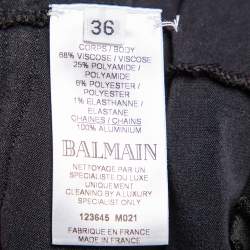 Pre Owned Balmain Black Knit Chain Sleeve Detailed Tiered Mini Dress S