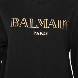 Pre Owned Balmain Black Cotton Logo Printed Crew Neck Sweatshirt S