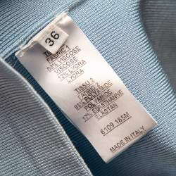 Pre Owned Balmain Light Blue Stretch Knit And Mesh Inset Neck Detailed Bodycon Dress S