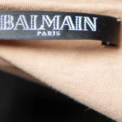 Pre Owned Balmain Beige Logo Printed Cotton Racerback Tank Top S