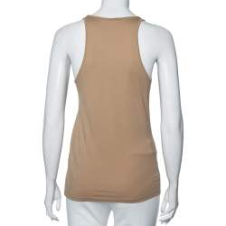Pre Owned Balmain Beige Logo Printed Cotton Racerback Tank Top S