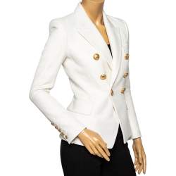 Pre Owned Balmain Off White Textured Double Breasted Blazer S