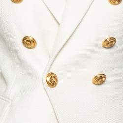 Pre Owned Balmain Off White Textured Double Breasted Blazer S
