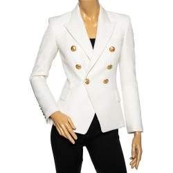 Pre Owned Balmain Off White Textured Double Breasted Blazer S
