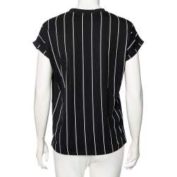 Pre Owned Balmain Black Striped Logo Printed Cotton Short Sleeve Crewneck T-Shirt S
