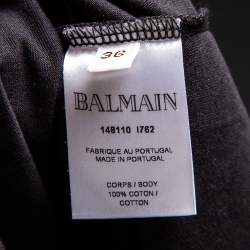 Pre Owned Balmain Black Striped Logo Printed Cotton Short Sleeve Crewneck T-Shirt S