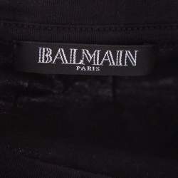 Pre Owned Balmain Black Striped Logo Printed Cotton Short Sleeve Crewneck T-Shirt S