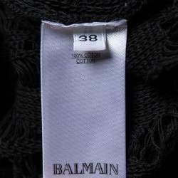 Balmain Black Perforated Knit Sheer Crewneck Top S