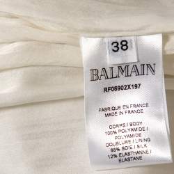 Pre Owned Balmain White Sequin & Pearl Embellished Long Sleeve Dress M