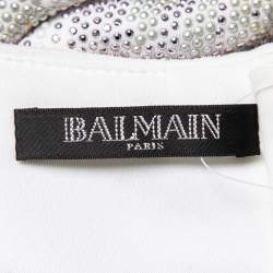 Balmain White Studded Knit Long Sleeve Mini Dress M