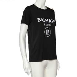 Pre Owned Balmain Black Logo Print Cotton Knit T-Shirt S