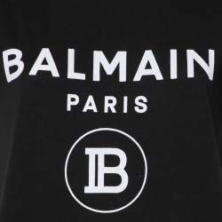 Pre Owned Balmain Black Logo Print Cotton Knit T-Shirt S