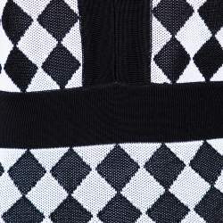 Pre Owned Balmain Monochrome Geometric Patterned Knit V-Neck Short Dress M