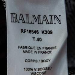 Pre Owned Balmain Monochrome Geometric Patterned Knit V-Neck Short Dress M