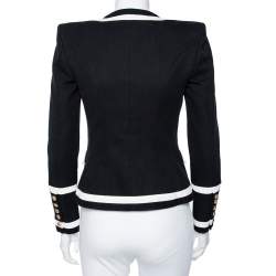 Pre Owned Balmain Monochrome Textured Cotton Button Detail Tailored Blazer S