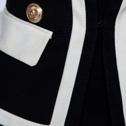 Pre Owned Balmain Monochrome Textured Cotton Button Detail Tailored Blazer S