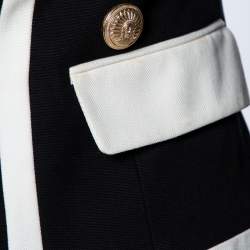 Pre Owned Balmain Monochrome Textured Cotton Button Detail Tailored Blazer S