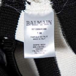 Balmain Monochrome Striped Knit Crop Top M
