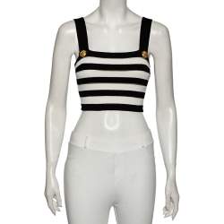 Balmain Monochrome Striped Knit Crop Top M