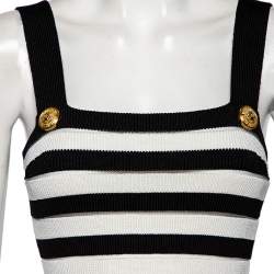 Balmain Monochrome Striped Knit Crop Top M
