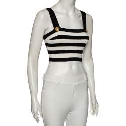 Balmain Monochrome Striped Knit Crop Top M