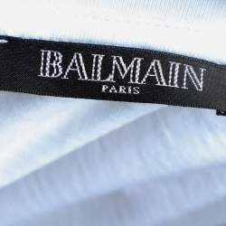 Pre Owned Balmain White Cotton Flocked Logo Detail T-Shirt M