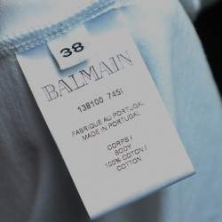 Pre Owned Balmain White Cotton Flocked Logo Detail T-Shirt M