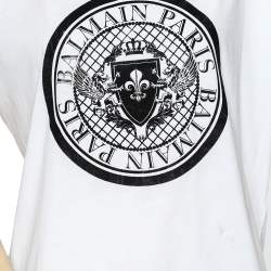 Pre Owned Balmain White Cotton Flocked Logo Detail T-Shirt M