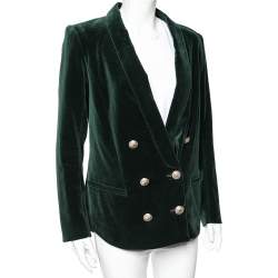 Pre Owned Balmain Green Velvet Double Breasted Blazer L