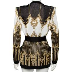 Pre Owned Balmain Black-Gold Jacquard Knit Cardigan L