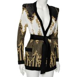 Pre Owned Balmain Black-Gold Jacquard Knit Cardigan L