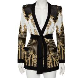 Pre Owned Balmain Black-Gold Jacquard Knit Cardigan L