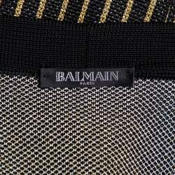 Pre Owned Balmain Black-Gold Jacquard Knit Cardigan L