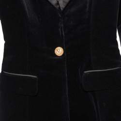 Pre Owned Balmain Black Velvet & Satin Trim Cold Shoulder Blazer Style Dress S