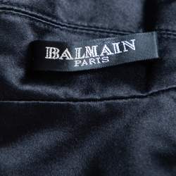 Pre Owned Balmain Black Velvet & Satin Trim Cold Shoulder Blazer Style Dress S