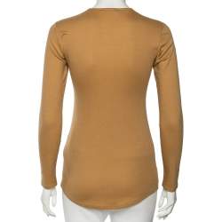 Pre Owned Balmain Tan Cotton & Cashmere Long Sleeve T-Shirt S