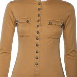 Pre Owned Balmain Tan Cotton & Cashmere Long Sleeve T-Shirt S