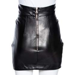 Pre Owned Balmain Black Leather Bow Detail Mini Skirt S