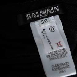 Pre Owned Balmain Black Leather Bow Detail Mini Skirt S